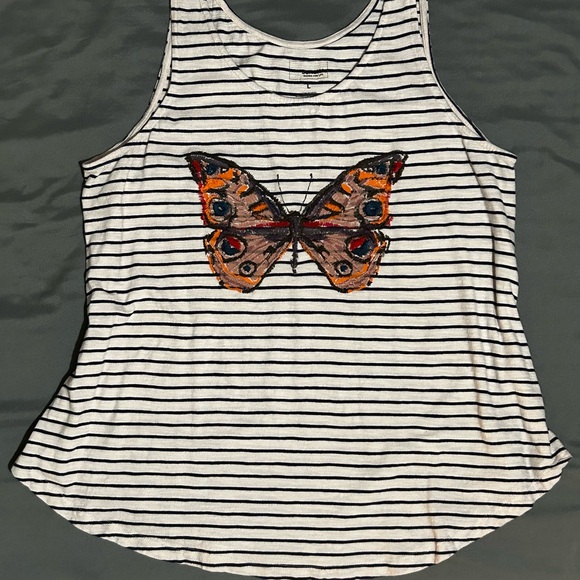 Sonoma Butterfly Graphic Tank Top – Black & White Striped Size L - Picture 3 of 4